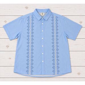 Hardaddy Men's Blue Geometric Leaf Hawaiian Short Sleeve Button Up Shirt Size XL